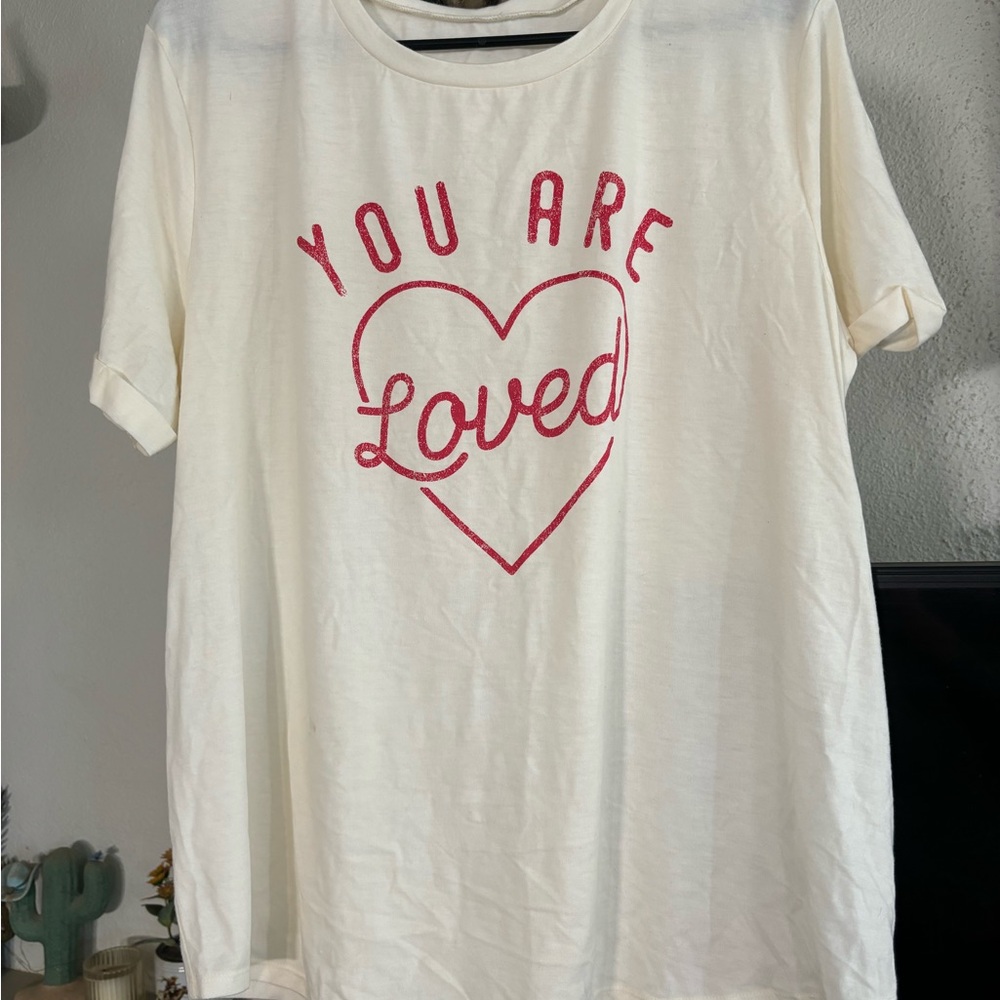 Cream T-Shirt with Red Heart Design